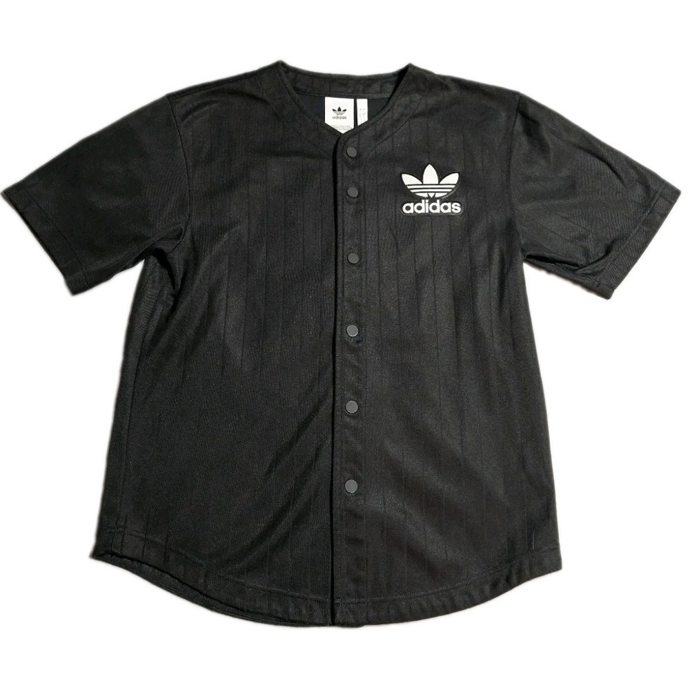 adidas Originals Jersey Mens S Black Trefoil Baseball Snap Front Shirt